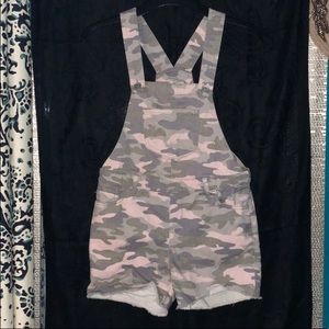 Children Place Pink & Olive Camo Overall Shorts